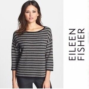 Eileen Fisher Yak & Wool Striped Bateau Sweater size PM
